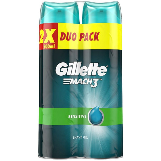 Gillette Mach3 Sensitive shaving gel for sensitive skin 2 x 200 ml, duopack, for men