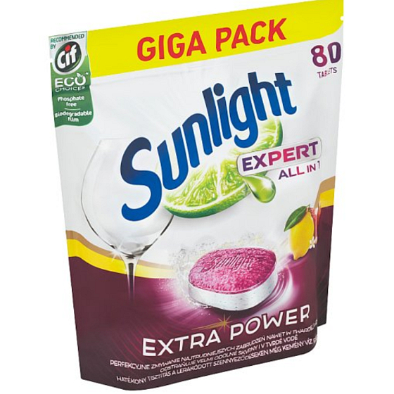 Sunlight AiO Expert Extra Lemon dishwasher tablets 80 tablets