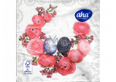 Aha Paper napkins 3 ply 33 x 33 cm 20 pieces Easter, beige, roses and eggs