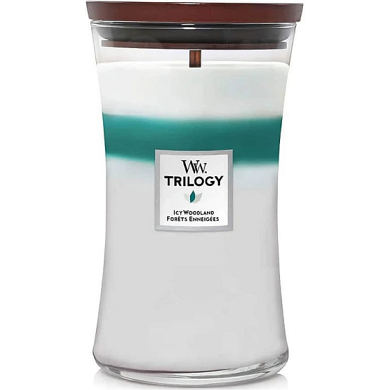 WoodWick Trilogy Icy Woodland - Ice Forest scented candle with wooden wick and lid glass large 609 g