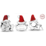 Sterling silver 925 Santa with red hat, Christmas bracelet bead