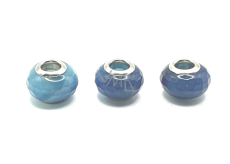 Agate blue facet pendant round natural stone 14 mm 1 piece