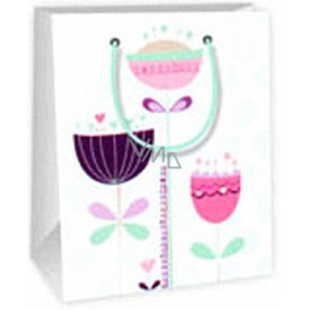 Ditipo Gift paper bag 11.4 x 6.4 x 14.6 cm white light green 3 flowers