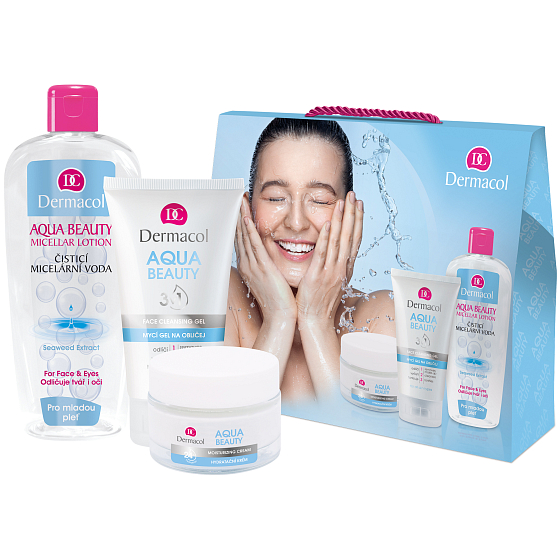 Dermacol Aqua Beauty Moisturizing Cream moisturizing cream 50 ml + Aqua Beauty 3in1 Face Cleaning Gel cleansing gel 150 ml + Aqua Beauty Micellar Lotion micellar water 400 ml, cosmetic set