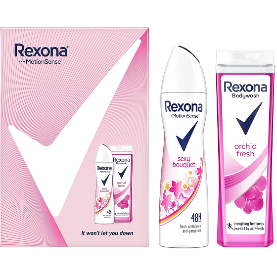 Rexona Orchid Fresh shower gel 250 ml + Sexy Bouquet antiperspirant deodorant spray 150 ml, cosmetic set