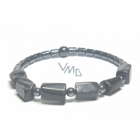 Hypersthene / Hematite bracelet elastic natural stone made of rounded stones, ball 6 - 8 mm / 16 - 17 cm