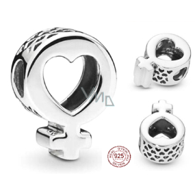 Charm Sterling silver 925 Female symbol, heart, bead on bracelet symbol