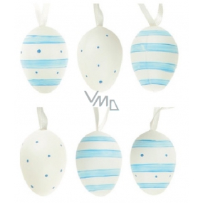 Plastic eggs for hanging blue, white 4 cm in a bag of 6 pieces