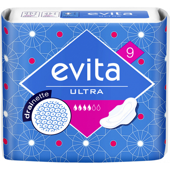 Evita Ultra Drainette sanitary pads with wings 9 pieces