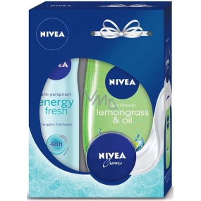 Nivea Lemongrass & Oil 250 ml shower gel + Energy Fresh antiperspirant spray 150 ml + cream 30 ml, cosmetic set