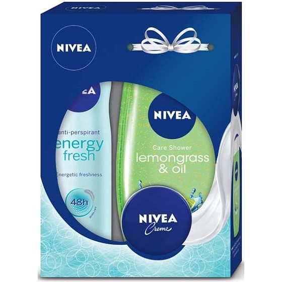 Nivea Lemongrass & Oil 250 ml shower gel + Energy Fresh antiperspirant spray 150 ml + cream 30 ml, cosmetic set