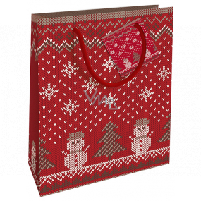 Nekupto Gift paper bag 23 x 18 x 10 cm Christmas red knitted pattern WBM 1933 30