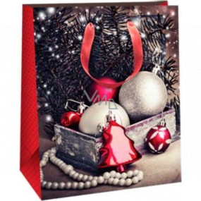 Ditipo Gift paper bag 26.4 x 13.6 x 32.7 cm Glitter Christmas black-red - silver and red flasks