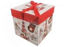 Folding gift box with Christmas ribbon with gifts and decorations 16.5 x 16.5 x 16.5 cm
