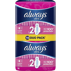 Always Ultra Super sanitary pads with wings 16 pieces Always Ultra Super sanitary pads with wings 16 pieces