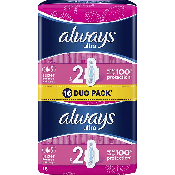 Always Ultra Super sanitary pads with wings 16 pieces
