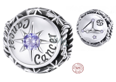 Charm Sterling silver 925 Zodiac sign, cubic zirconia Cancer, bead for bracelet