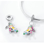 Charm Sterling silver 925 Roller skates with disco style wings, pendant on bracelet interests