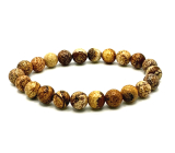 Jasper picture bracelet elastic natural stone, ball 8 mm / 16-17 cm, stone of positive energy