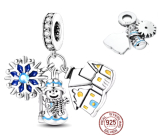 Charm Sterling Silver 925 Christmas 3-in-1 House, Star, Snowman, Bracelet Pendant Winter