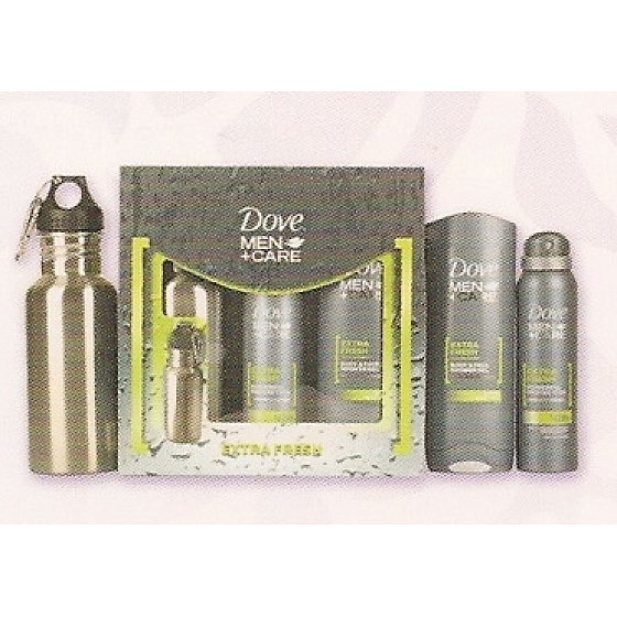 Dove Men + Care Extra Fresh shower gel 250 ml + antiperspirant spray + bottle, cosmetic set