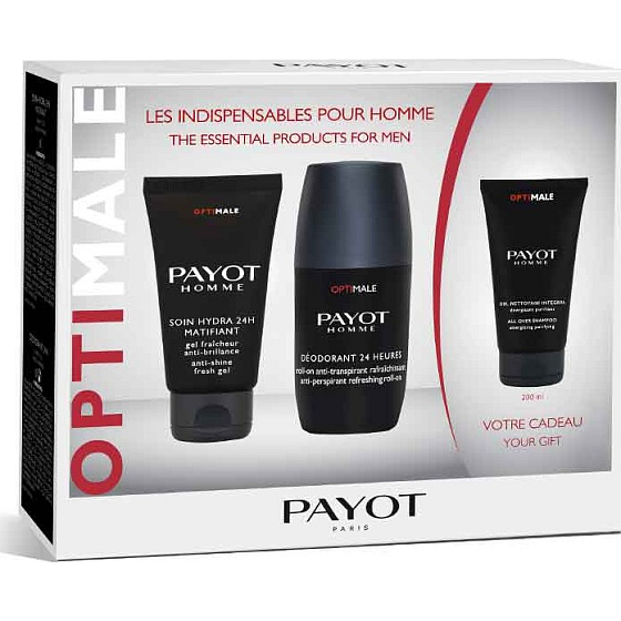 Payot Homme Optimale 24h roll-on antiperspirant 75 ml + Soin Hydra 24H Matifiant face cream 50 ml + Gel Nettoyage Intégral shower gel 200 ml, cosmetic set