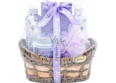 Raphael Rosalee Cosmetics Lavender shower gel 190 ml + bath foam 190 ml + body lotion 200 ml + bath salt 200 g + sponge + basket, cosmetic set