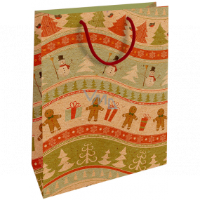 Nekupto Gift kraft bag 28 x 37 cm Christmas Gingerbread, snowmen 606 WKHL