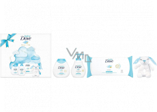 Dove Baby Rich Moisture cleansing gel for body and hair 200 ml + body lotion 200 ml + wet wipes 50 pieces + plush bunny, cosmetic set for children