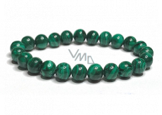 Malachite bracelet elastic natural stone, bead 8 mm / 16-17 cm, wishing stone