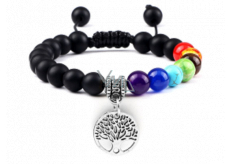 Chakra bracelet Tree of Life + Onyx, natural stone mat, hand knitted, adjustable size, 8 mm ball, life force stone
