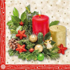 Aha Paper napkins 3 layers 33 x 33 cm 20 pieces Christmas red, golden candle, pine needles