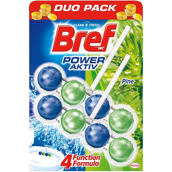 Bref Power Aktiv 4 Formula Pine Freshness toilet block 2 x 50 g, duopack
