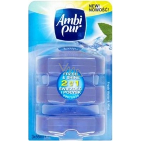Ambi Pur Fresh & Shine 2 in 1 Fresh Water & Mint toilet block refill 3 x 55 ml