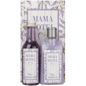 Bohemia Gifts Lavender with herbal extract Shower gel 200 ml + bath 200 ml + decorative painting Mama Hotel 13 x 24 cm, cosmetic set