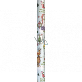 Präsenta Gift wrapping paper 70 cm x 5 m Christmas light blue with reindeer, snowman, Merry Christmas