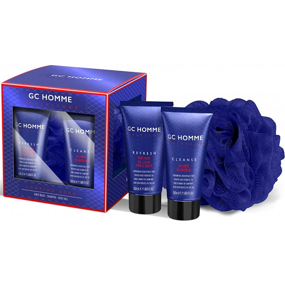 Grace Cole Looking good shower gel 50 ml + hair shampoo 50 ml + body sponge, cosmetic set for men