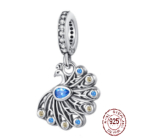Charm Sterling silver 925 Peacock, animal bracelet pendant