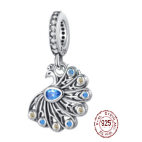 Charm Sterling silver 925 Peacock, animal bracelet pendant