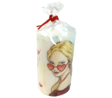 Emocio Love - Girl with glasses, heart white candle cylinder 60 x 110 mm