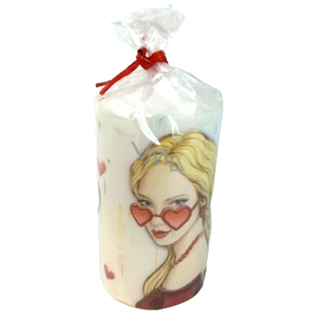 Emocio Love - Girl with glasses, heart white candle cylinder 60 x 110 mm