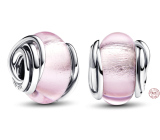 Charm Sterling silver 925 Pink Murano glass bead on bracelet symbol