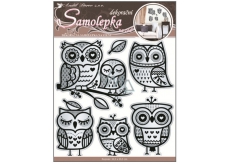 Room Decor Owl Wall Stickers with mirror effect and black glitter contour 40 x 31 cm 1 sheet