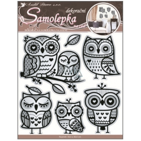 Owl wall stickers with mirror effect and black glitter contour 40 x 31 cm 1 arch