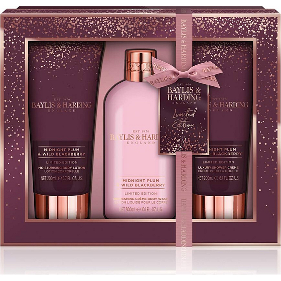 Baylis & Harding Midnight Plum and Wild Blackberry cleansing gel 300 ml + shower cream 200 ml + body lotion 200 ml, cosmetic set
