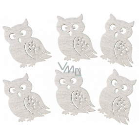 Wooden owl with glue Natural 4,5 cm 6 pieces