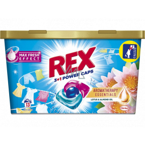 Rex 3 + 1 Power Caps Aromatherapy Lotus & Almond Oil washing capsules for white and coloured laundry 13 doses