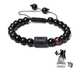 Onyx Virgo zodiac sign, natural stone bracelet, 8mm ball/ adjustable size, life force stone