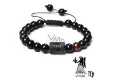 Onyx Virgo zodiac sign, natural stone bracelet, 8mm ball/ adjustable size, life force stone