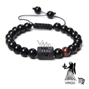 Onyx Virgo zodiac sign, natural stone bracelet, 8mm ball/ adjustable size, life force stone